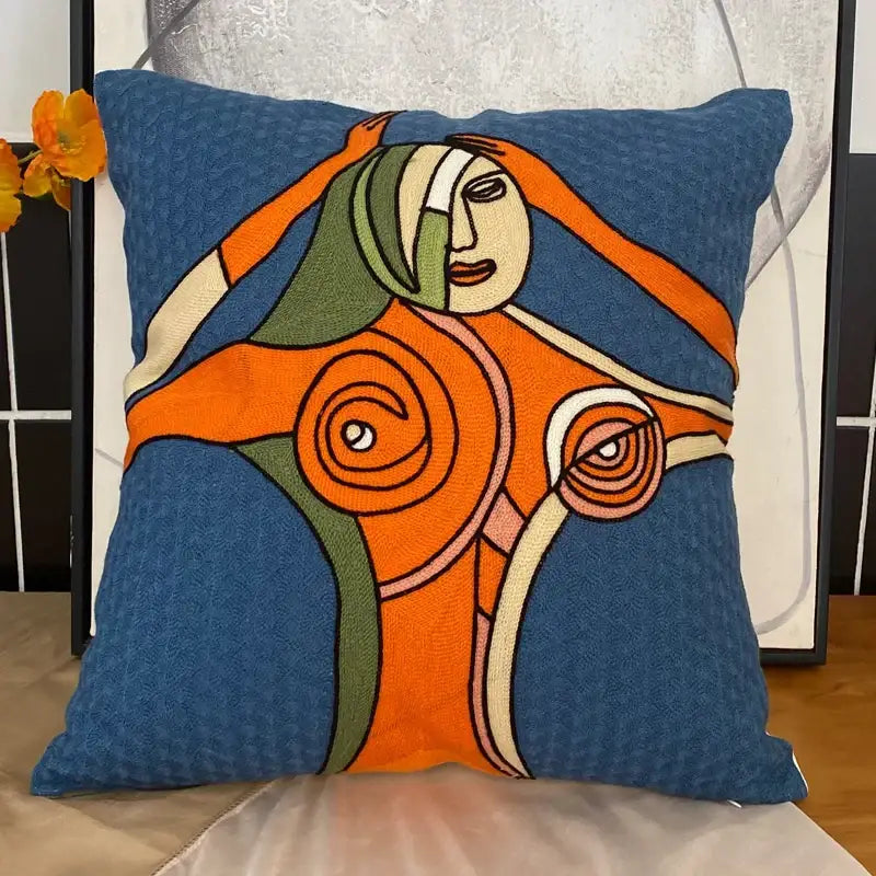 Decorbites abstract embroidery picasso face throw pillow living room