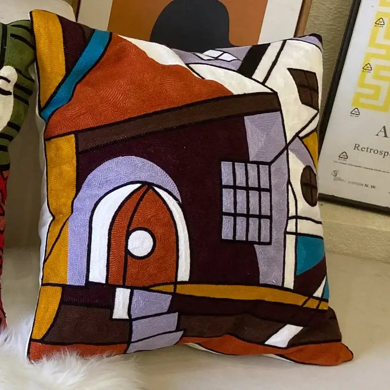 Decorbites abstract embroidery picasso face throw pillow living room