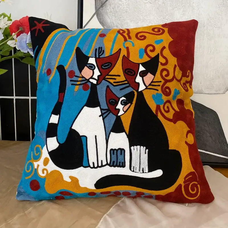 Decorbites abstract embroidery picasso face throw pillow living room