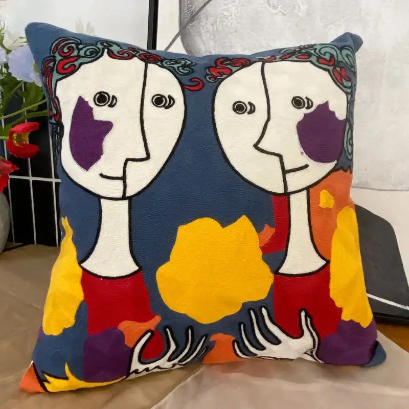 Decorbites abstract embroidery picasso face throw pillow living room