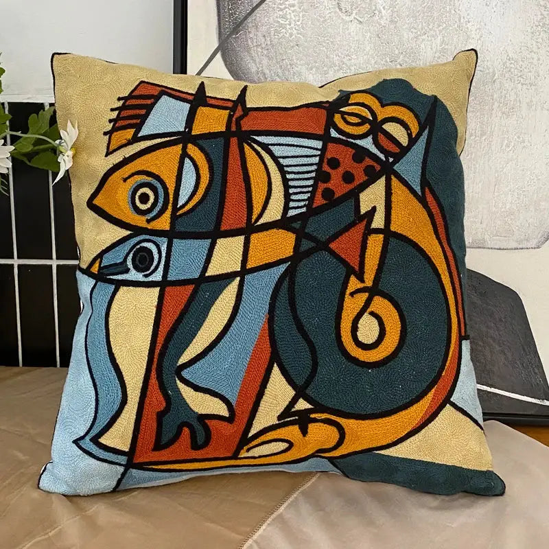Decorbites abstract embroidery picasso face throw pillow living room