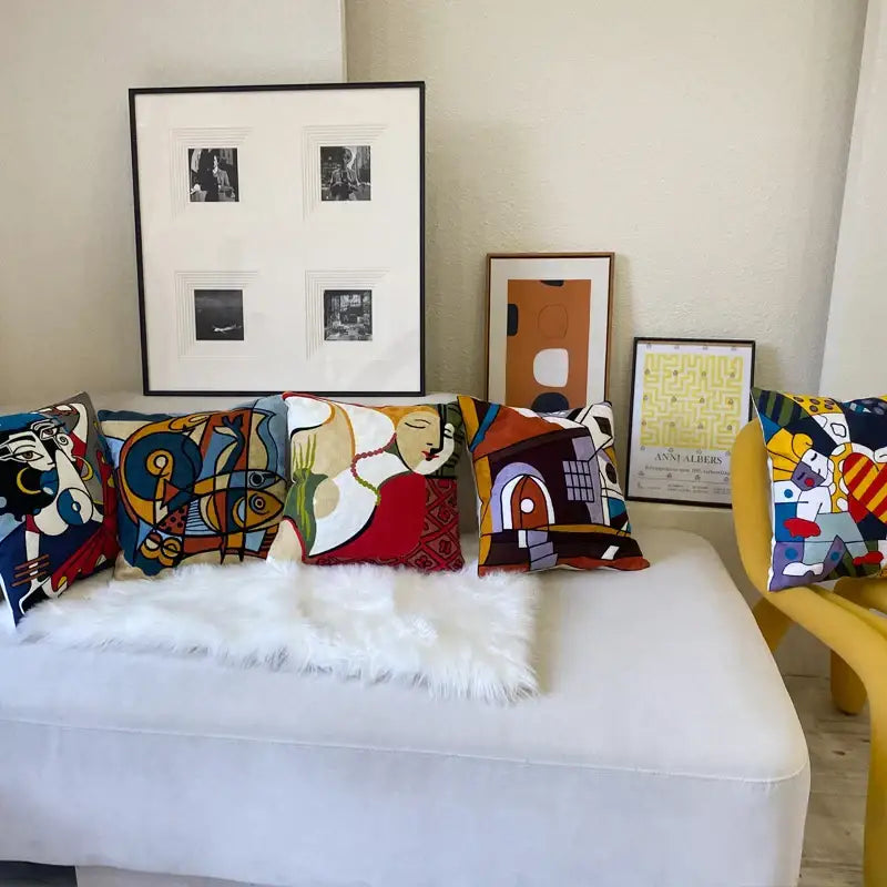 Decorbites abstract embroidery picasso face throw pillow living room