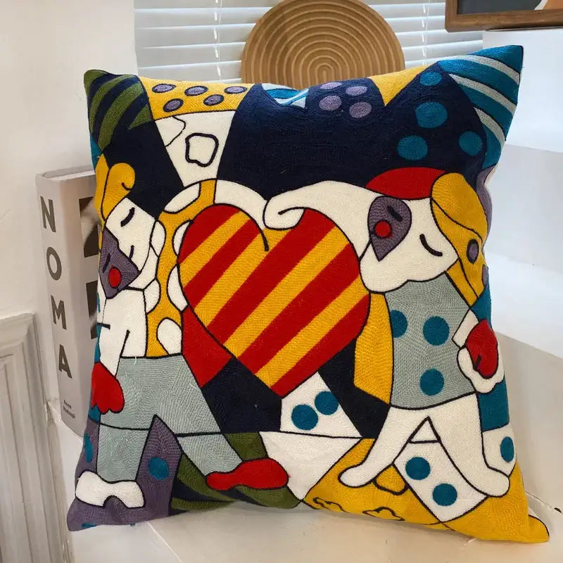 Decorbites abstract embroidery picasso face throw pillow living room