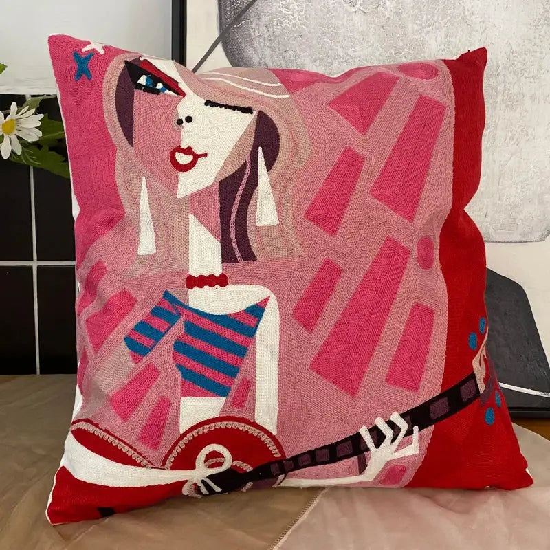 Decorbites abstract embroidery picasso face throw pillow living room
