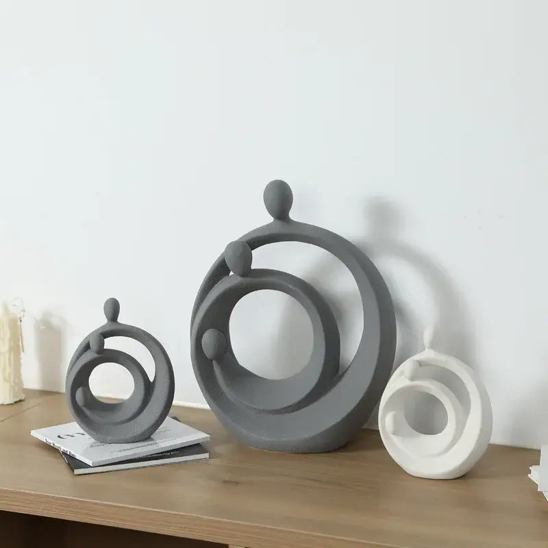 Gray ceramic abstract family sculpture set living room decor