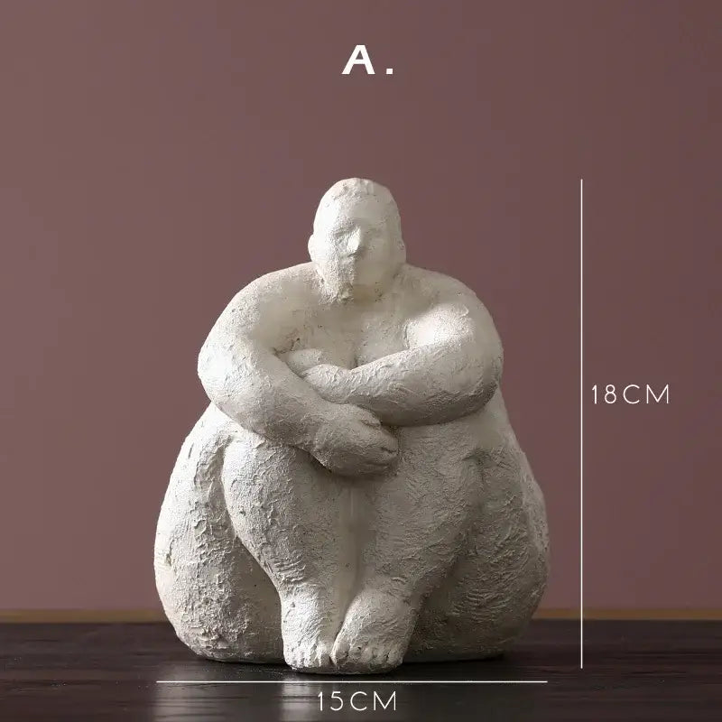 Abstract terracotta & gray fat lady figurines living room decor