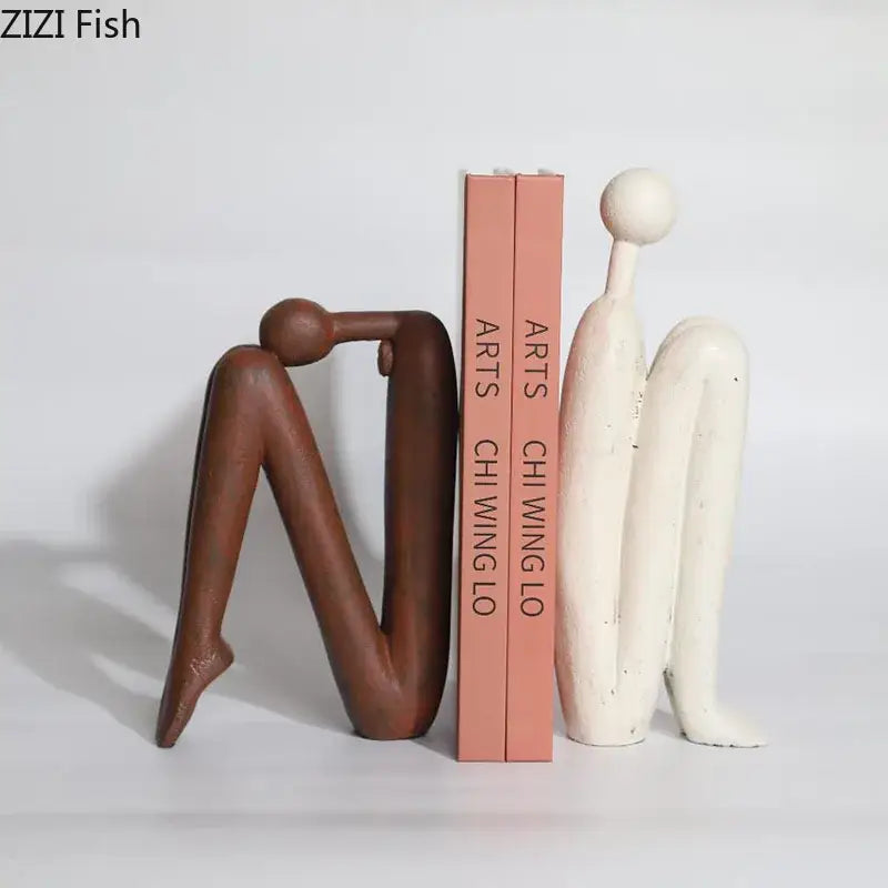 Modern brown & white figure resin sculpture bookends for living room