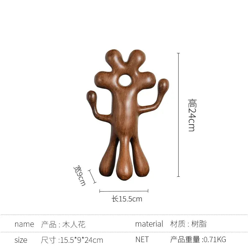 Abstract flower man alien brown wooden figurines living room decor