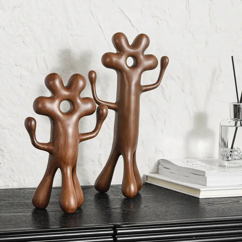 Abstract flower man alien brown wooden figurines living room decor