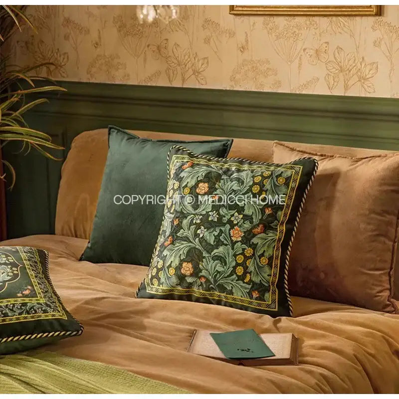Vintage acanthus scroll leaves emerald green accent pillow living room