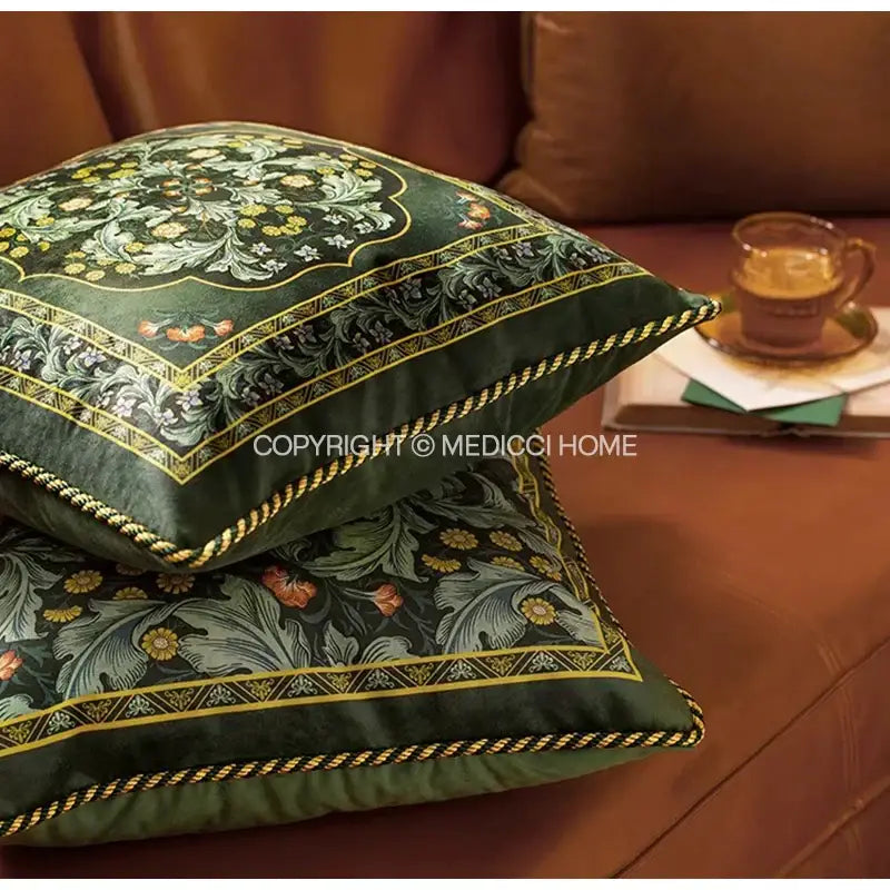 Vintage acanthus scroll leaves emerald green accent pillow living room
