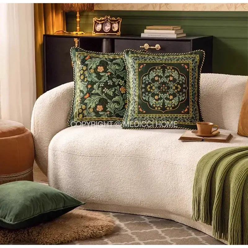 Vintage acanthus scroll leaves emerald green accent pillow living room