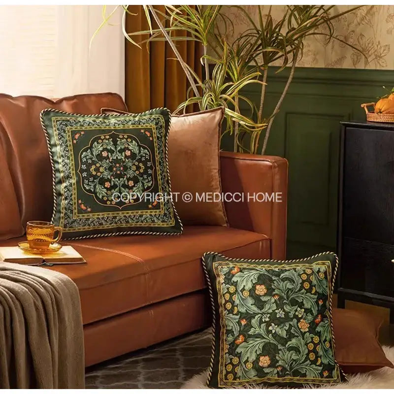 Vintage acanthus scroll leaves emerald green accent pillow living room