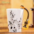 White and yellow acoustic guitar mug kitchen ceramic music cup