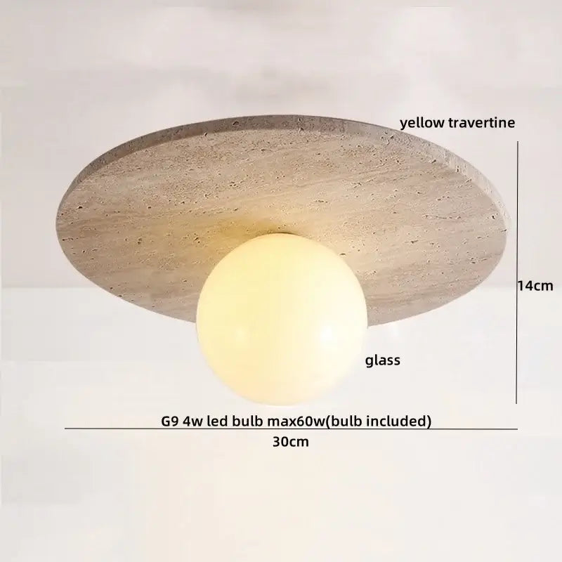 Modern travertine led ceiling light – living room natural stone lamp