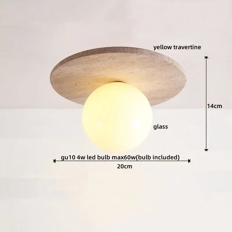 Modern travertine led ceiling light – living room natural stone lamp