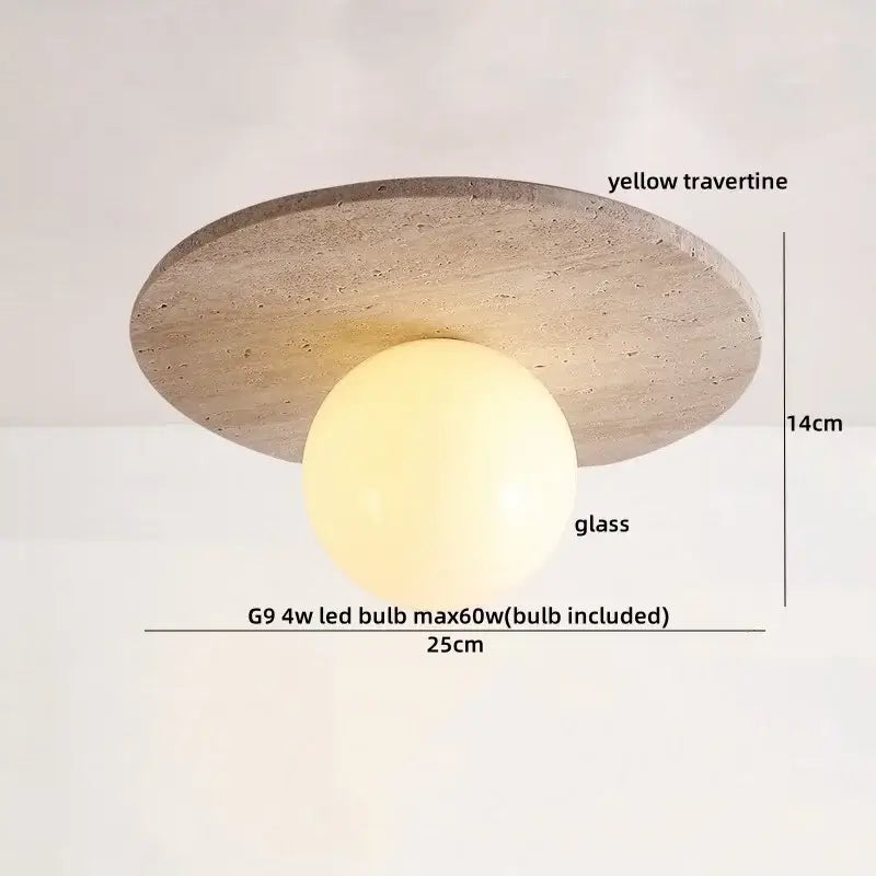 Modern travertine led ceiling light – living room natural stone lamp