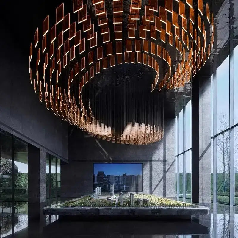 Modern orange & white acrylic chandelier lights living room decor