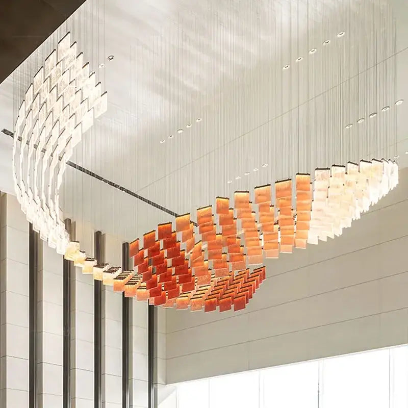 Modern orange & white acrylic chandelier lights living room decor