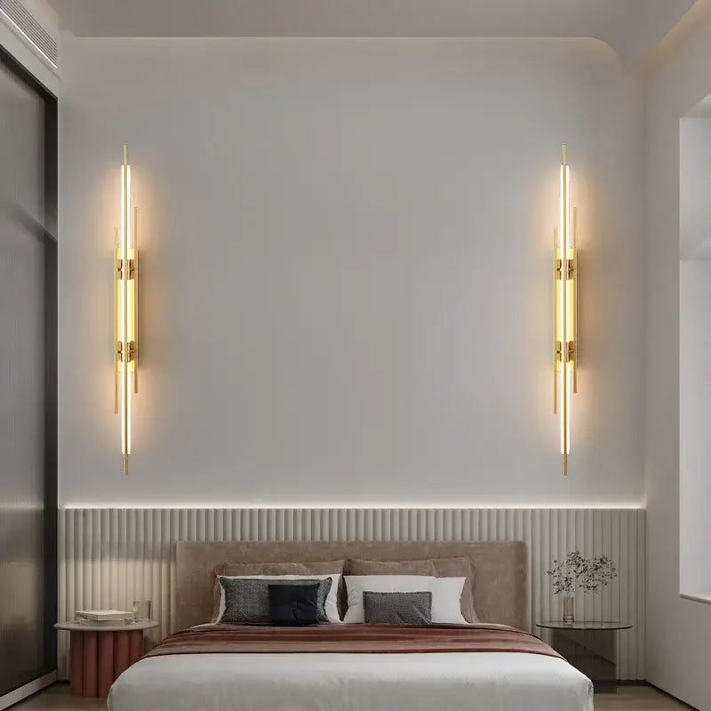 Minimalist copper wall sconce led light strip living room