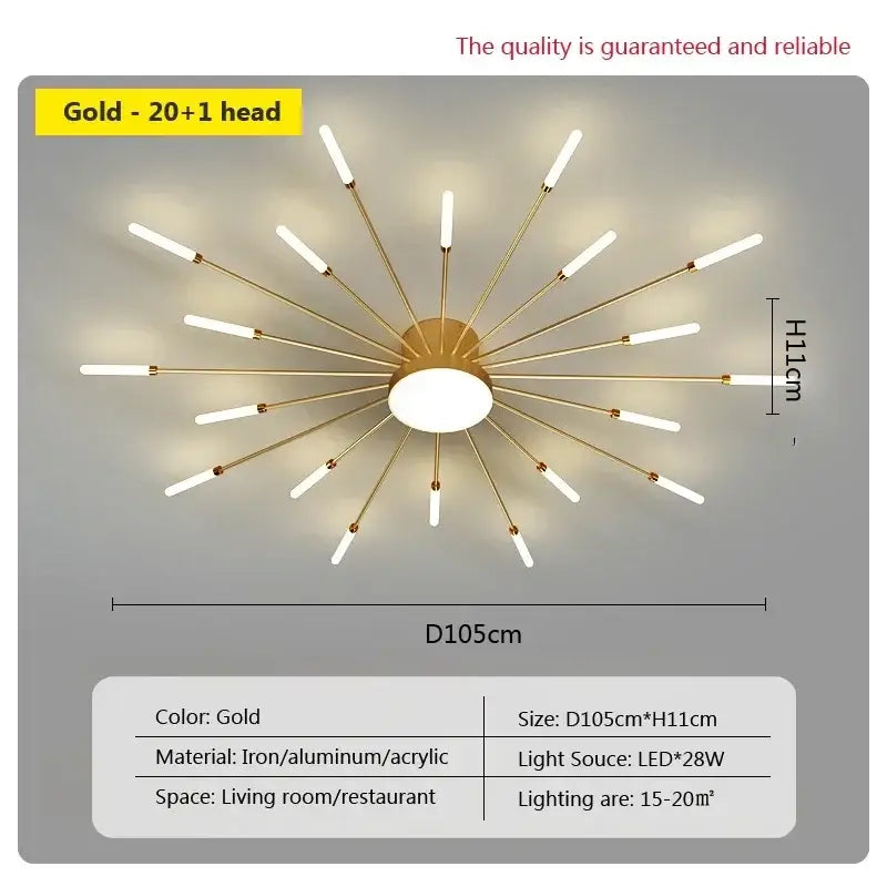 Decorbites acrylic sunflower ceiling lamp gold starburst living room