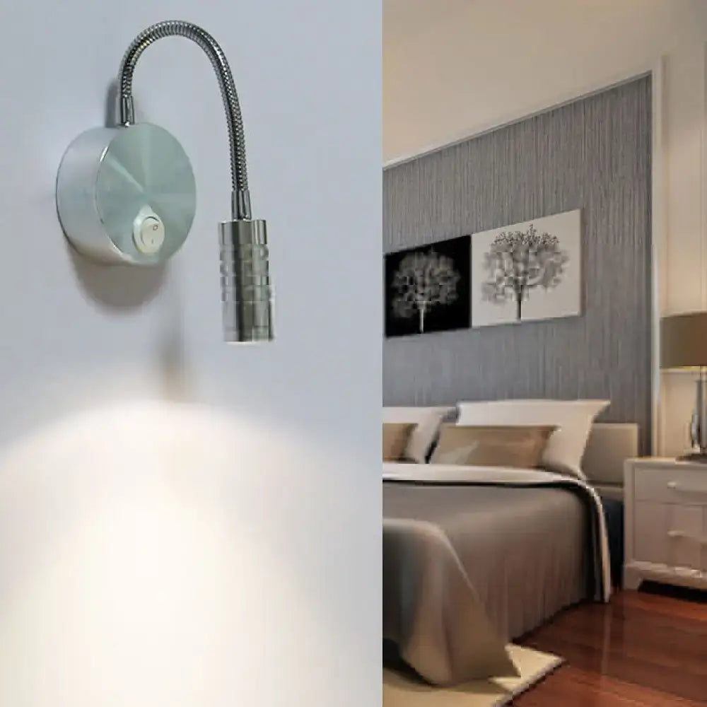 Modern chrome gooseneck cylinder wall mount reading lamp bedroom