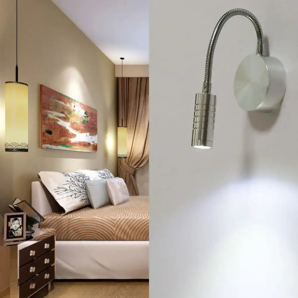 Modern chrome gooseneck cylinder wall mount reading lamp bedroom