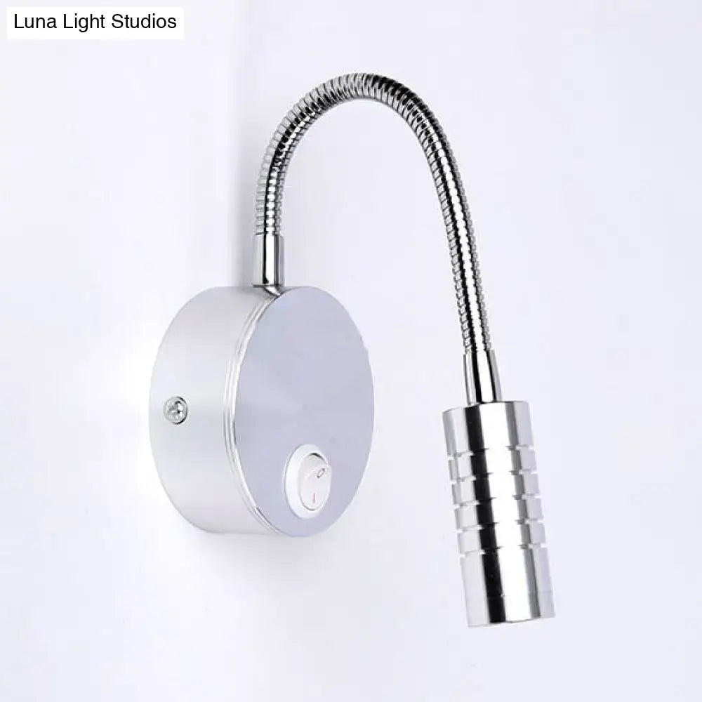 Modern chrome gooseneck cylinder wall mount reading lamp bedroom