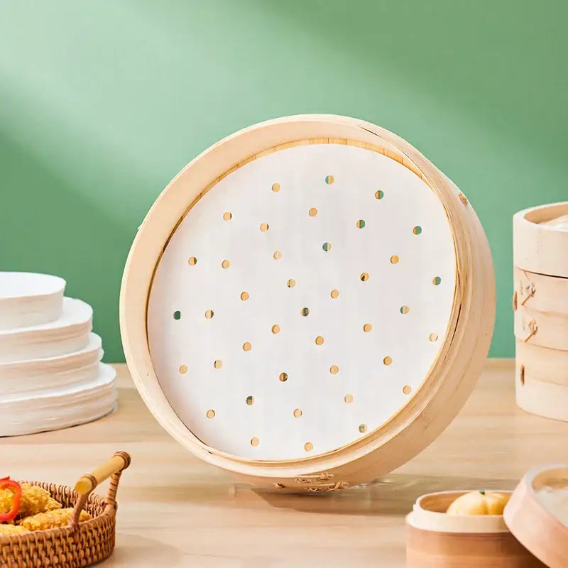White perforated bamboo air fryer steamer liners kitchen baking papers