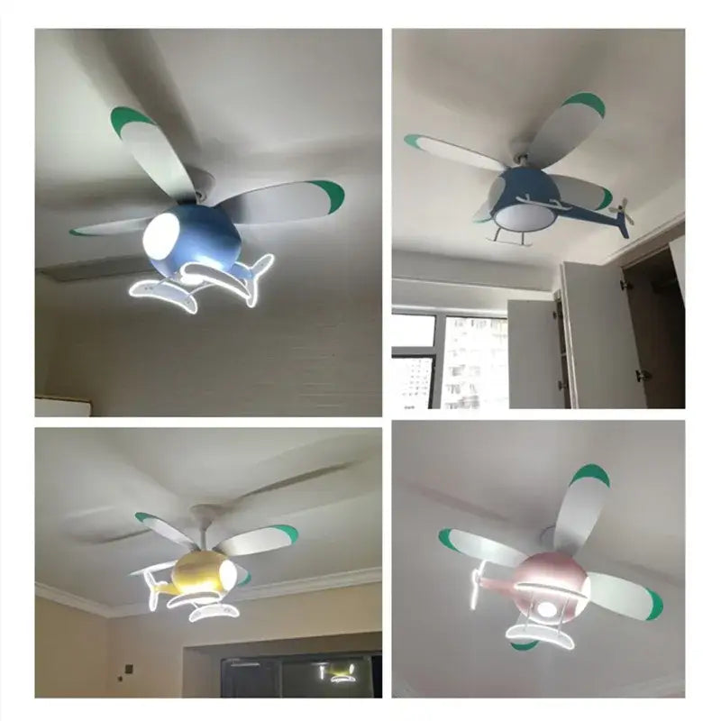 Blue helicopter aircraft chandelier ceiling fan bedroom light
