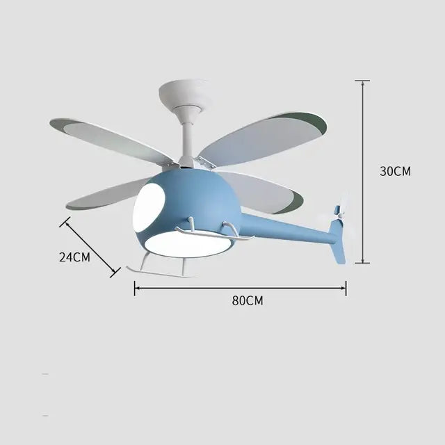 Blue helicopter aircraft chandelier ceiling fan bedroom light
