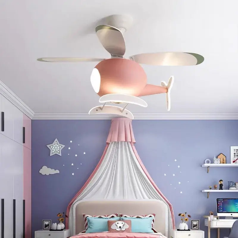 Blue helicopter aircraft chandelier ceiling fan bedroom light