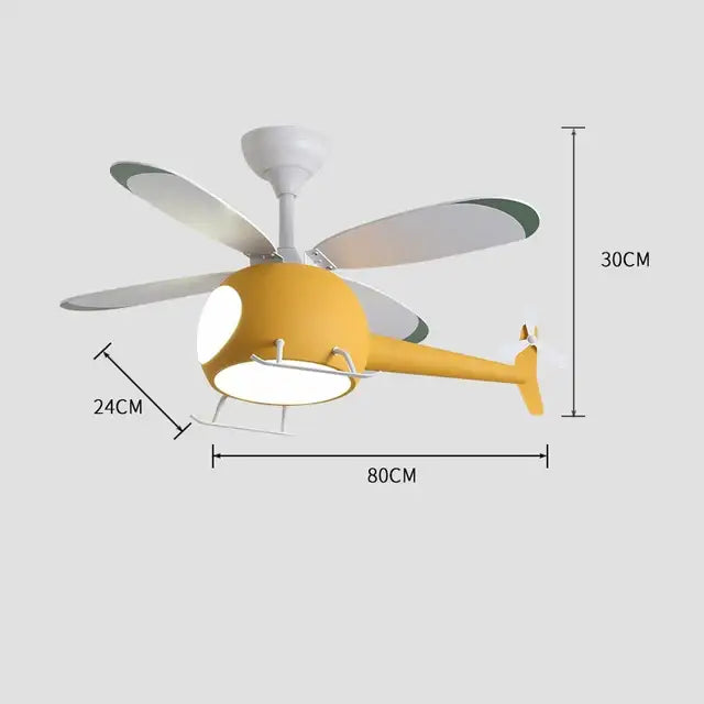 Blue helicopter aircraft chandelier ceiling fan bedroom light