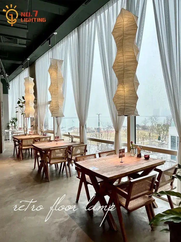 Sculptural cream rice paper floor lamp living room lighting