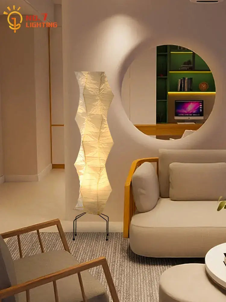 Sculptural cream rice paper floor lamp living room lighting