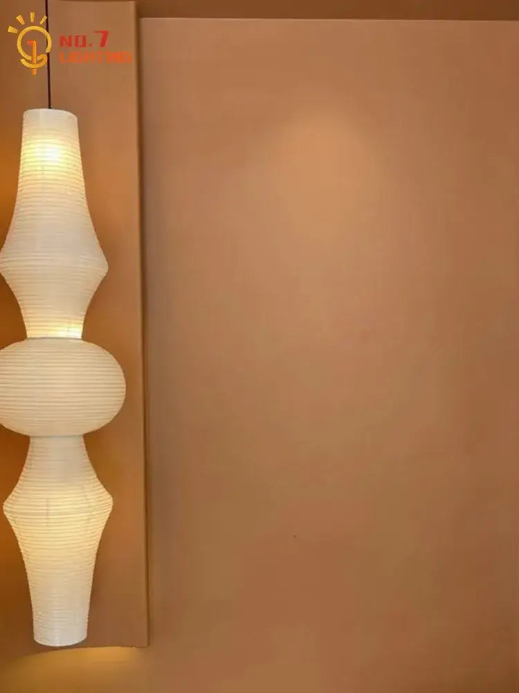 Vintage akari noguchi cream ribbed paper pendant lights for studio