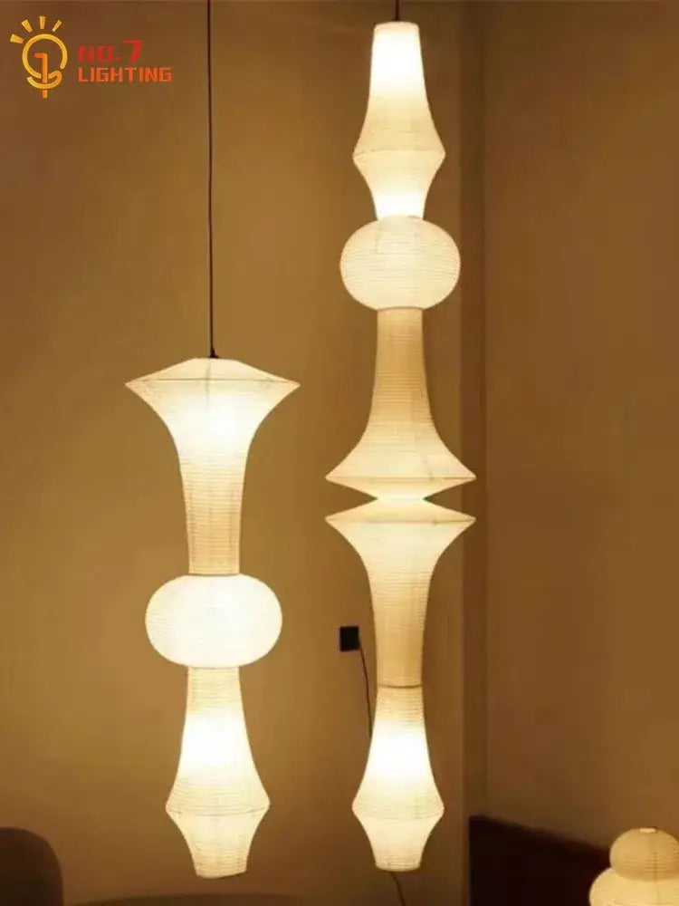 Vintage akari noguchi cream ribbed paper pendant lights for studio