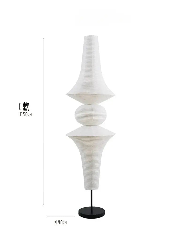 Vintage akari noguchi cream ribbed paper pendant lights for studio