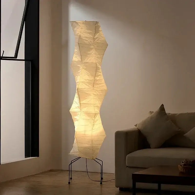 Vintage beige akari rice paper floor lamp for living room