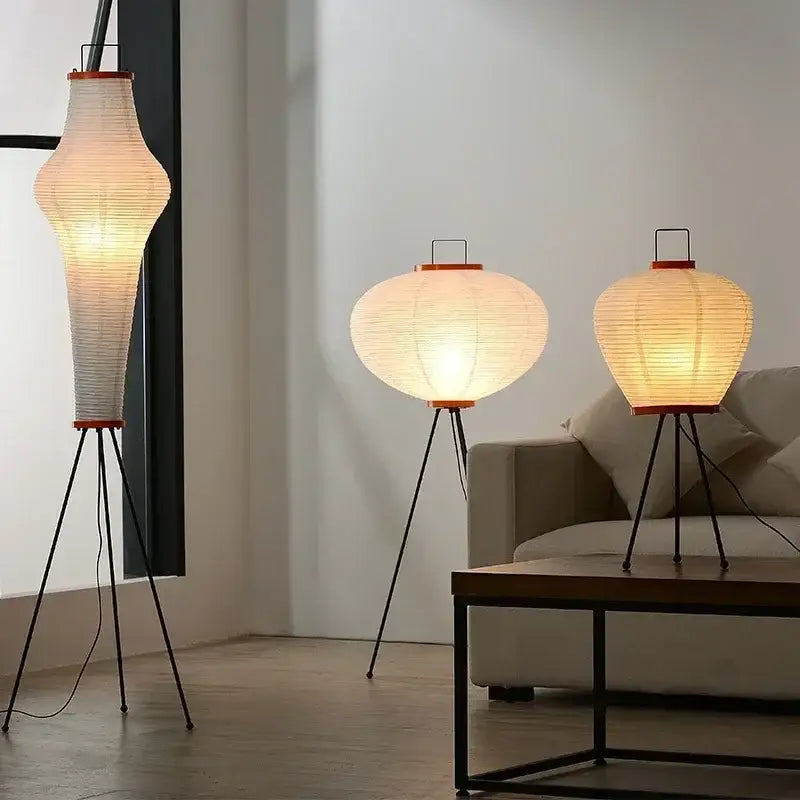 Vintage beige akari rice paper floor lamp for living room