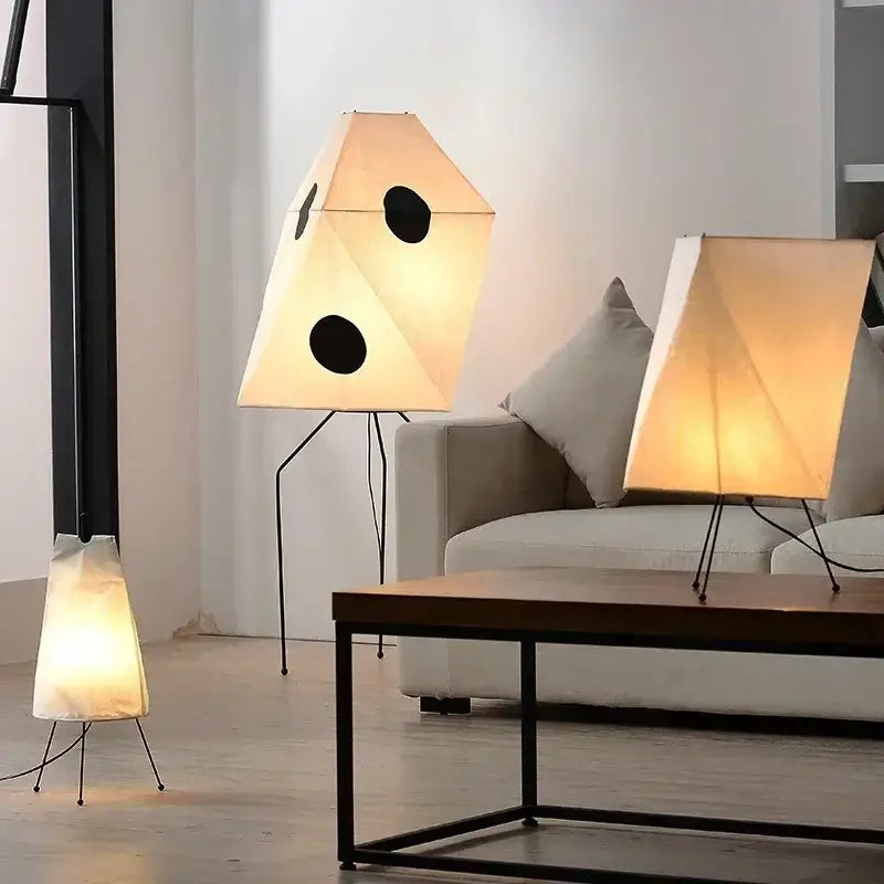 Vintage beige akari rice paper floor lamp for living room