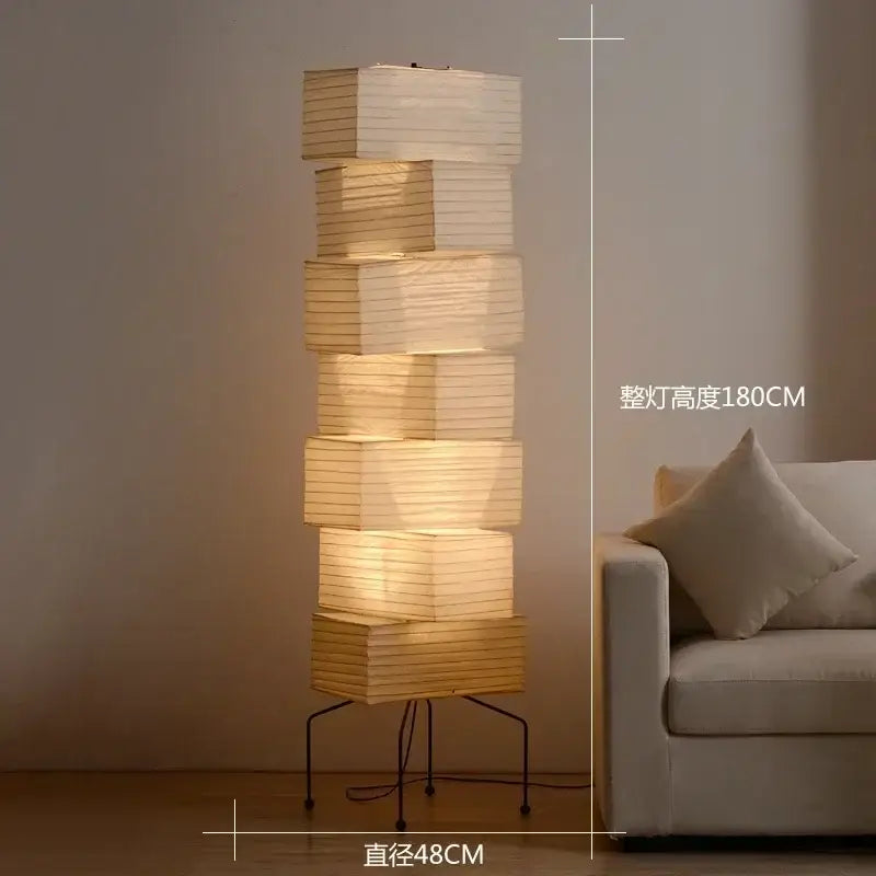 Vintage beige akari rice paper floor lamp for living room
