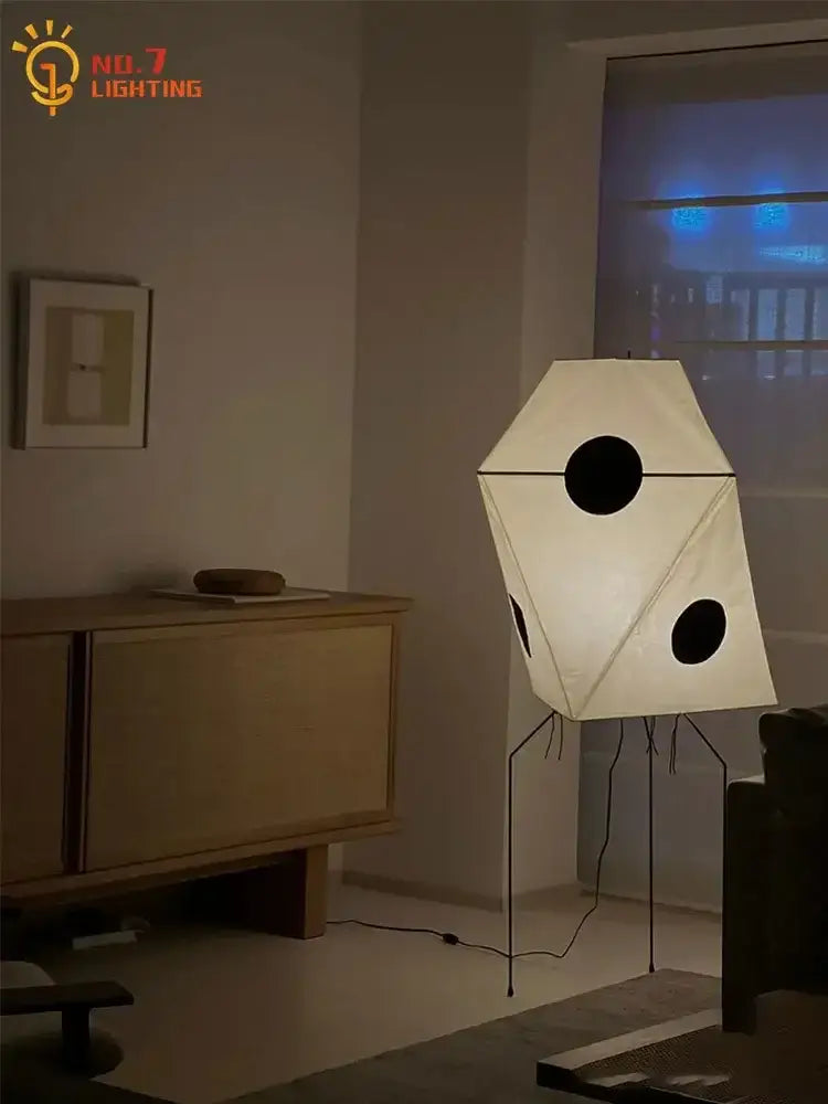 Wabi sabi white and black akari rice paper floor light bedroom lamp