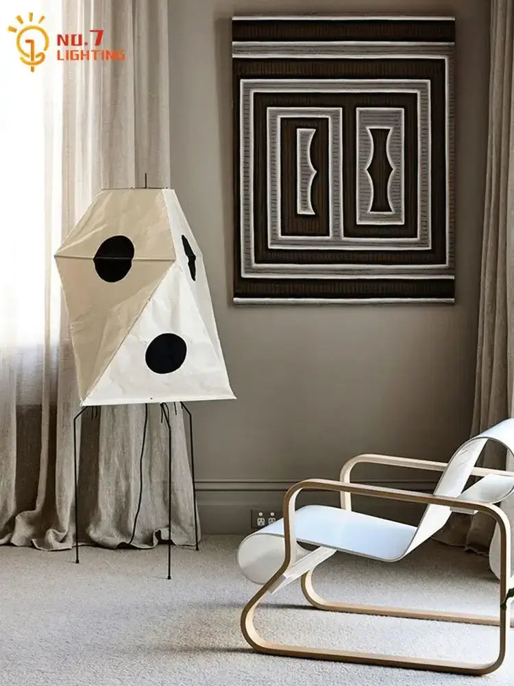 Wabi sabi white and black akari rice paper floor light bedroom lamp