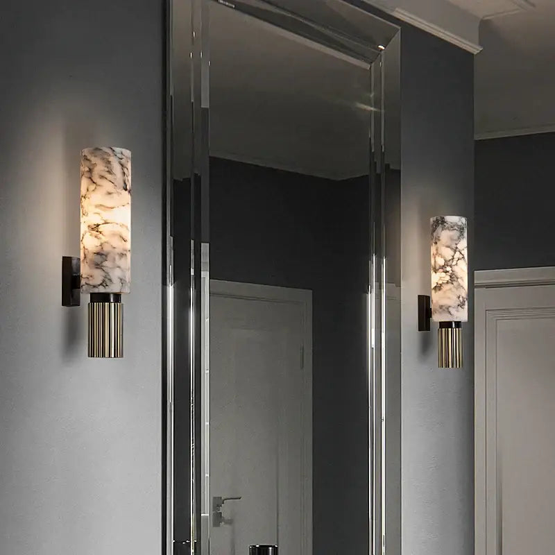 Elegant onyx and copper wall lamp for bedroom luxury marble sconce