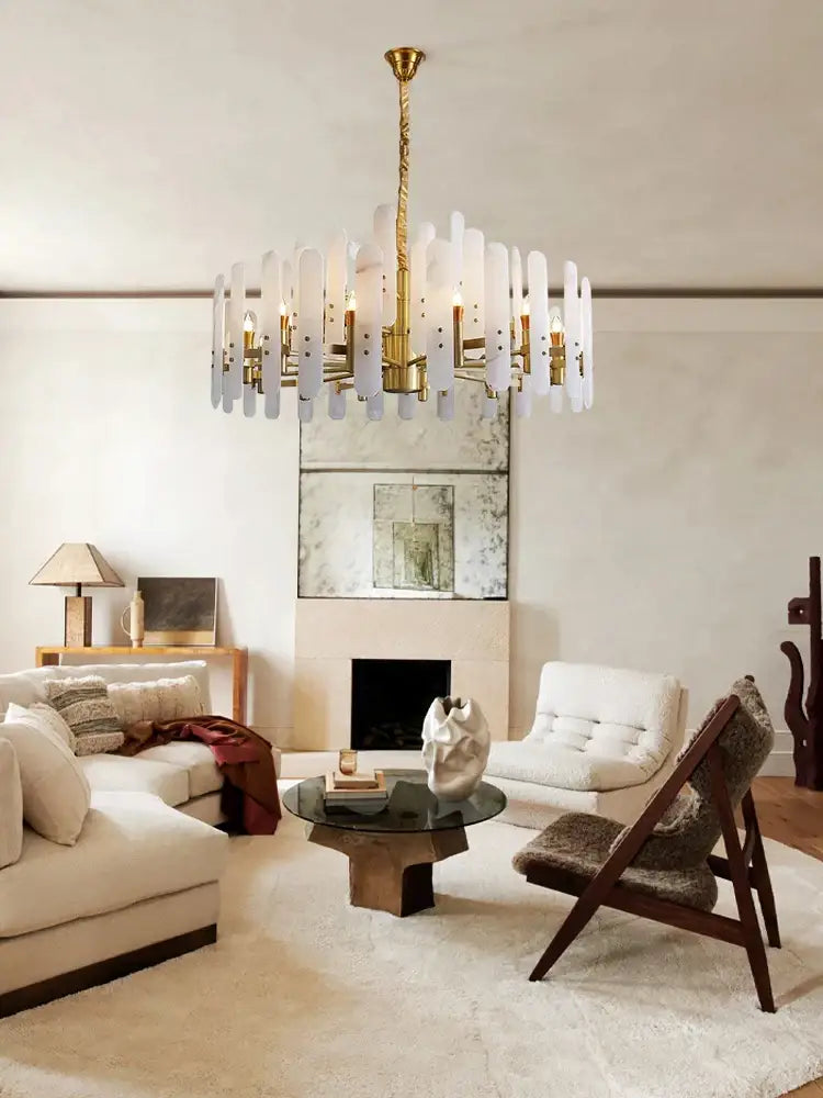 Elegant alabaster gold chrome chandelier living room pendant light