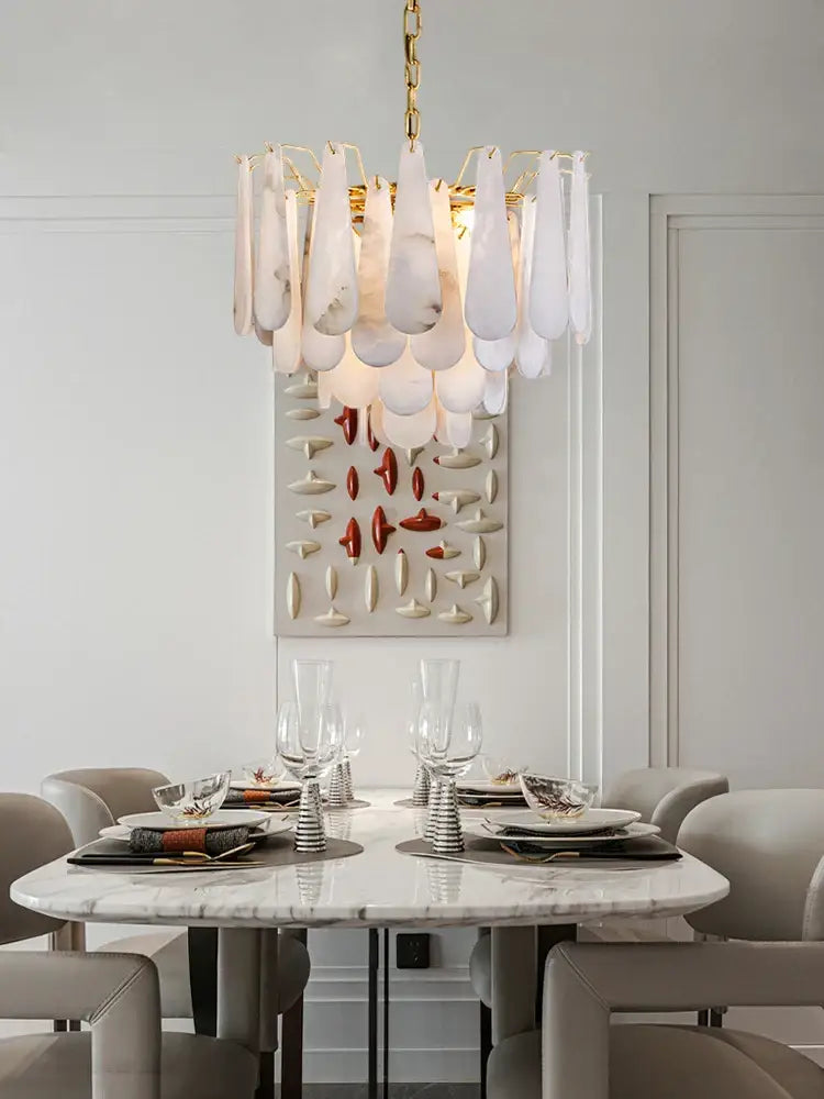 Elegant white alabaster lustre led chandelier dining room