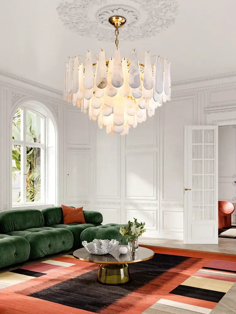 Elegant white alabaster lustre led chandelier dining room