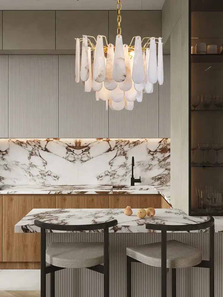 Elegant white alabaster lustre led chandelier dining room