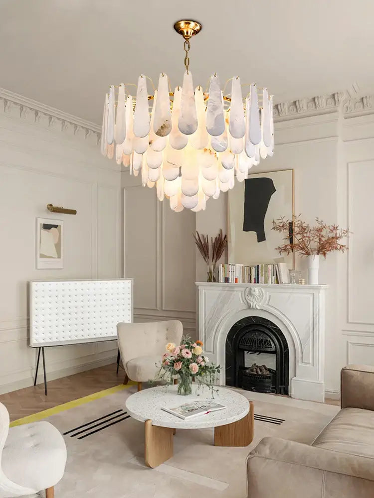 Elegant white alabaster lustre led chandelier dining room